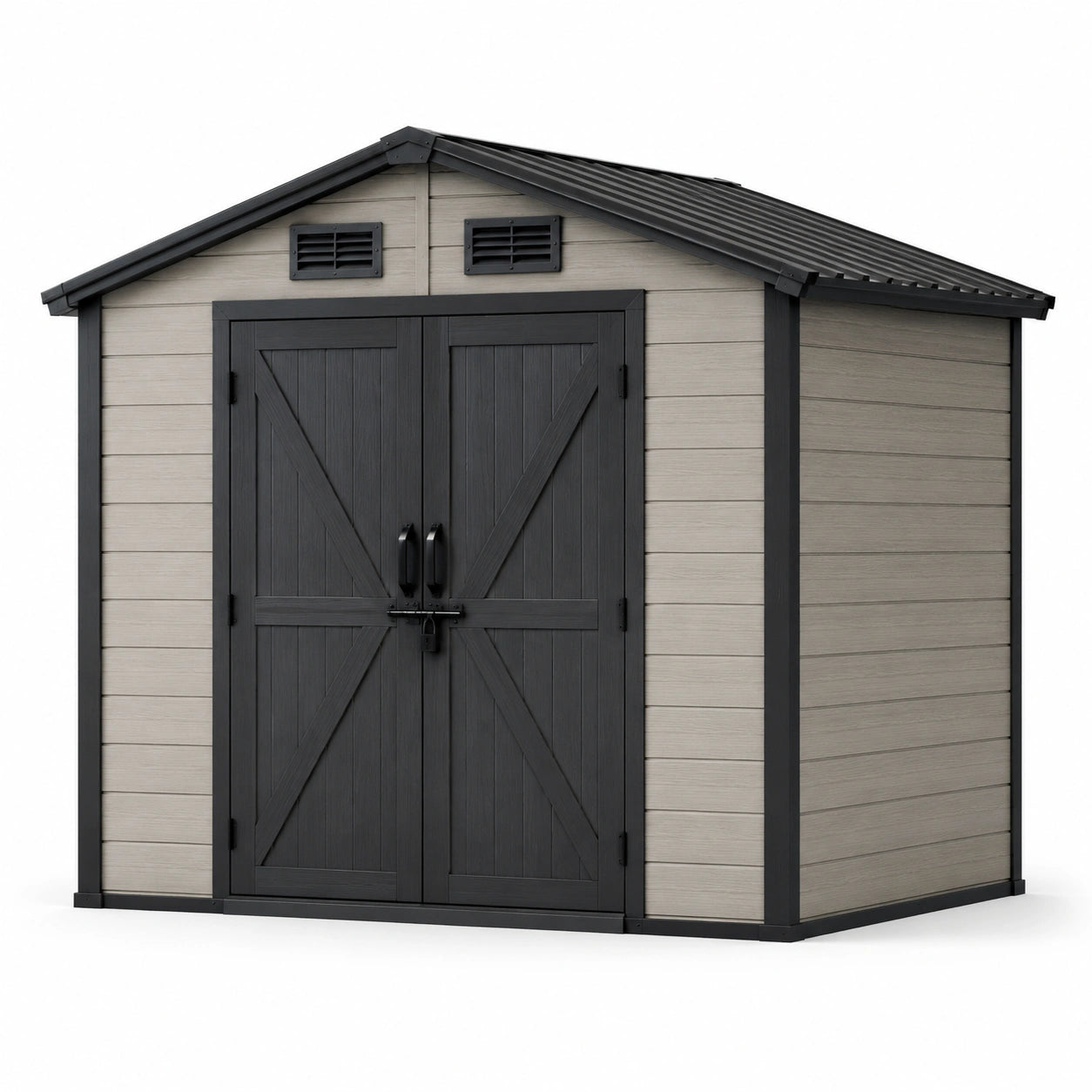 Abri de jardin en plastique gris et noir avec ventilation