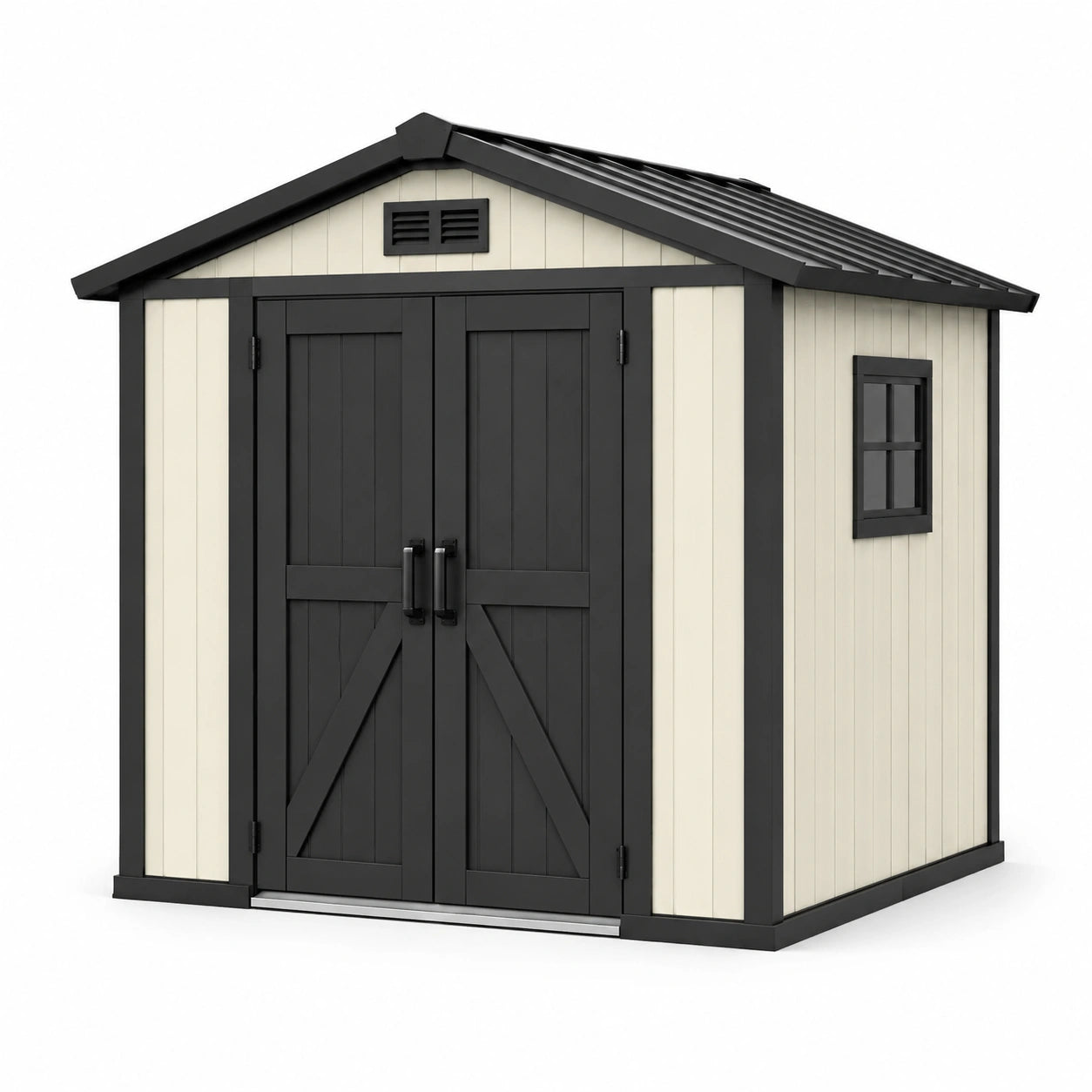Abri de jardin en plastique avec double porte et fenêtre beige/noir