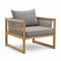 Fauteuil en bois d'acacia et corde tressée avec coussins gris