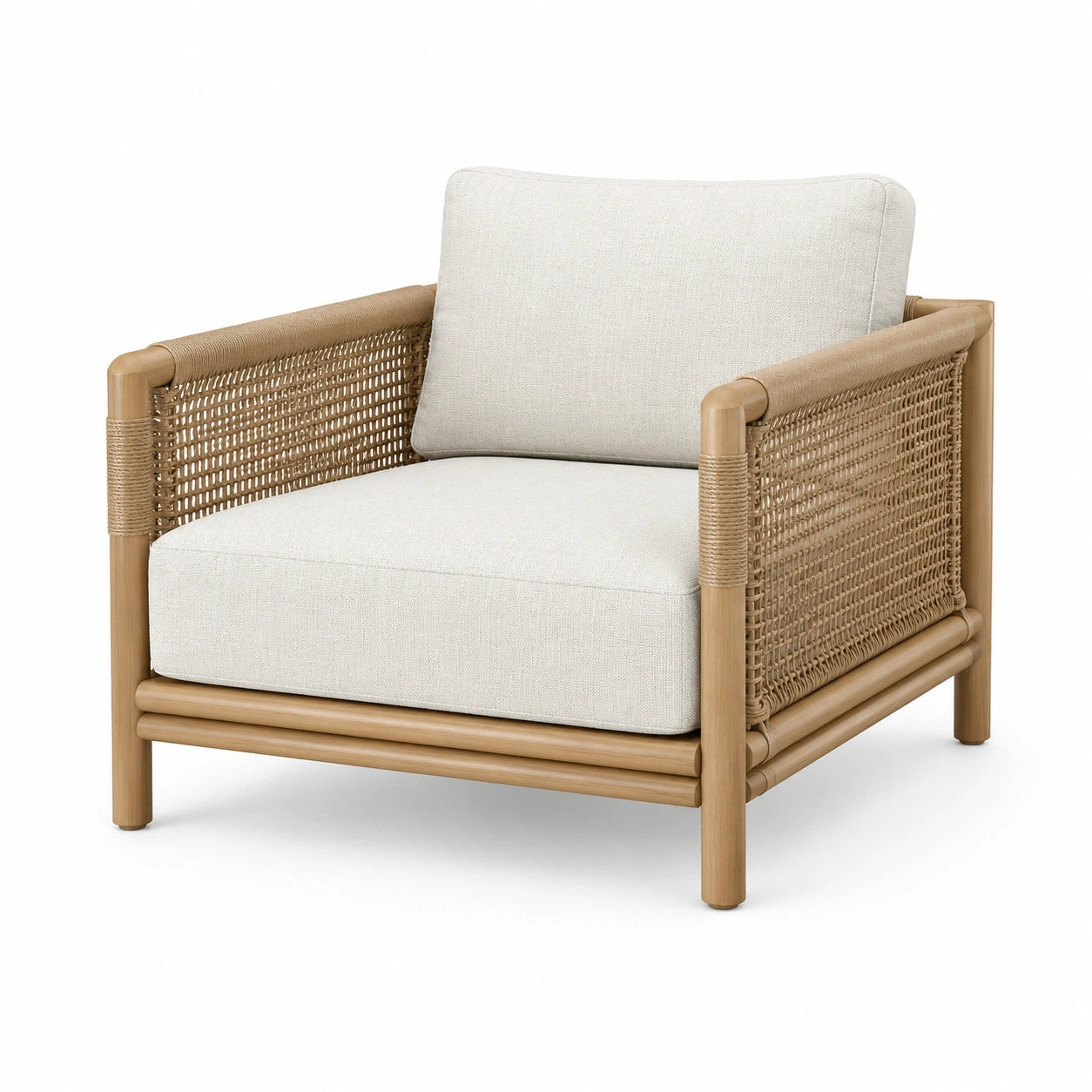 Fauteuil en rotin et tissu en polyester beige