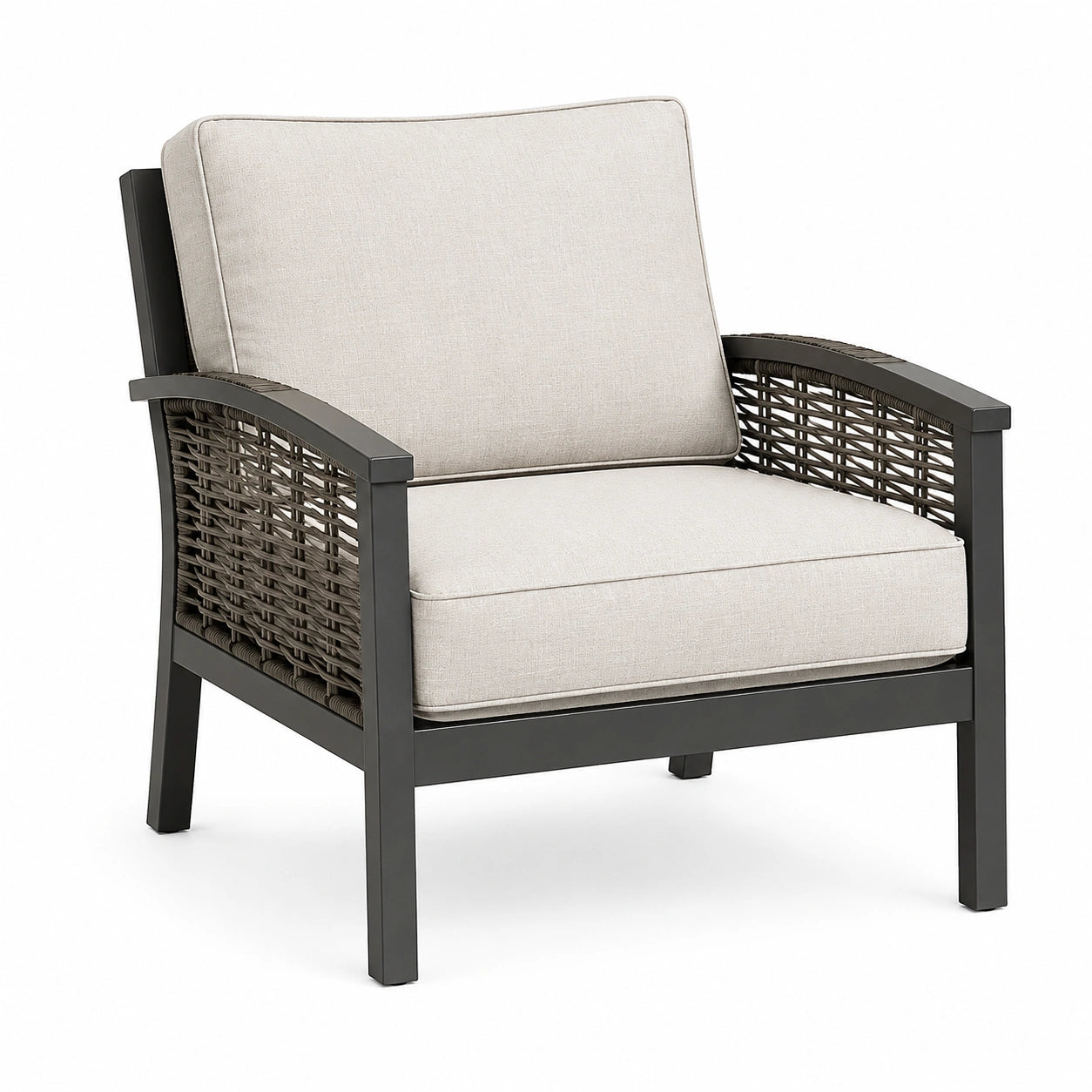 Fauteuil en aluminium et résine avec coussins en polyester beige