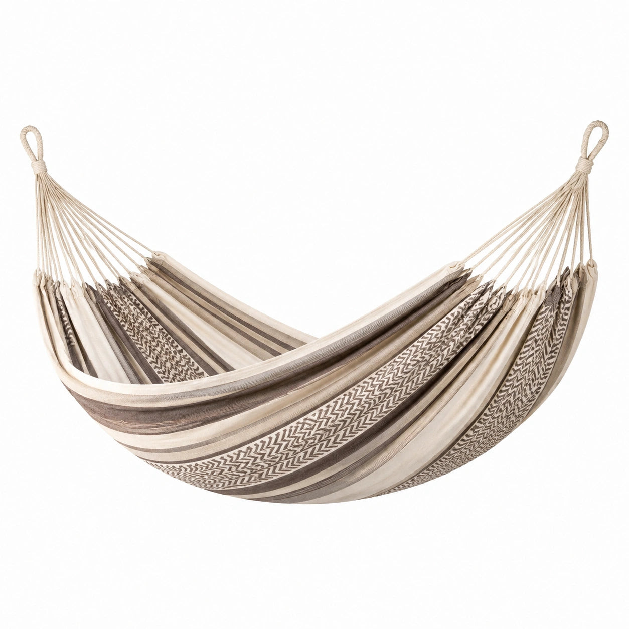 Hamac en coton rayé pour intérieur et extérieur 260x150 cm beige et marron