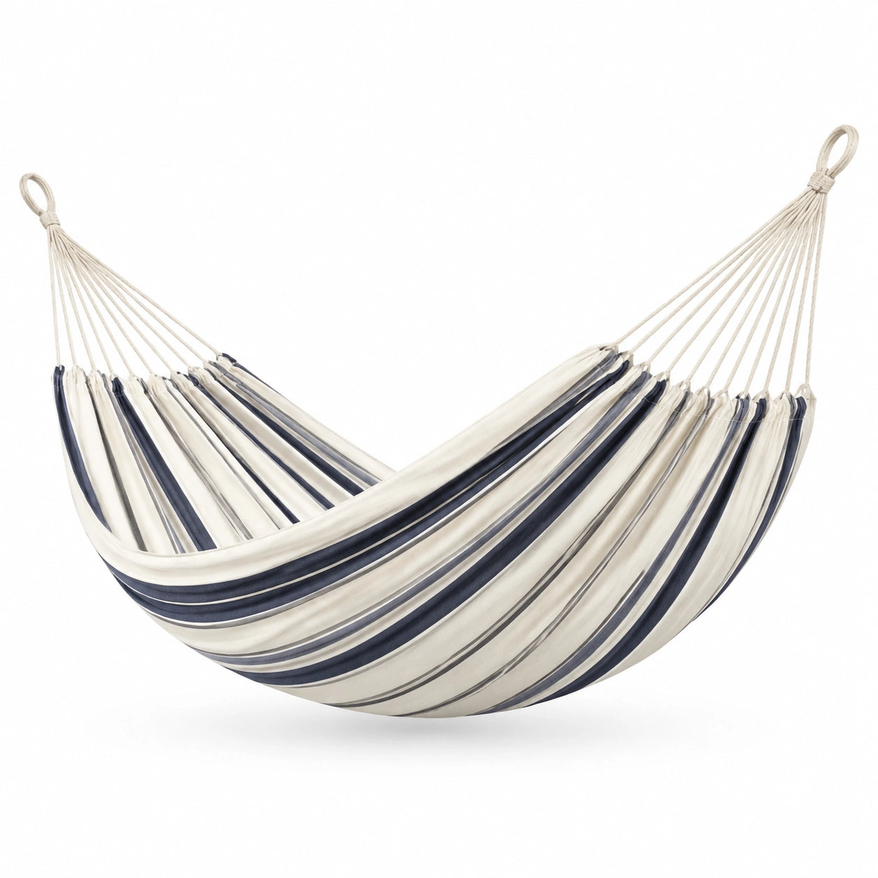 Hamac rayé en coton et polyester bleu et blanc 200x150 cm