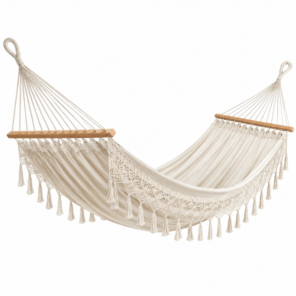Hamac en Coton avec Franges Écru 200x150 cm