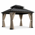 Pavillon de jardin en bois et métal avec rideaux en polyester