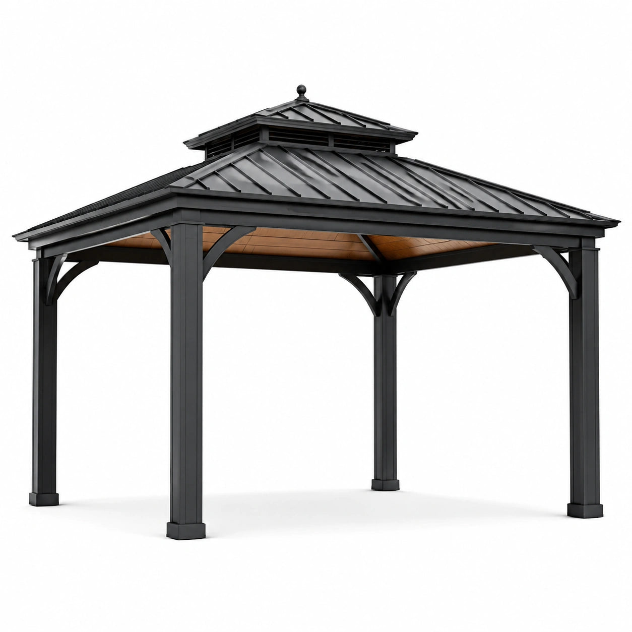Pavillon de jardin en aluminium avec toit en acier galvanisé noir