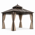 Pavillon de jardin en acier avec rideaux en polyester 3x3m brun/beige