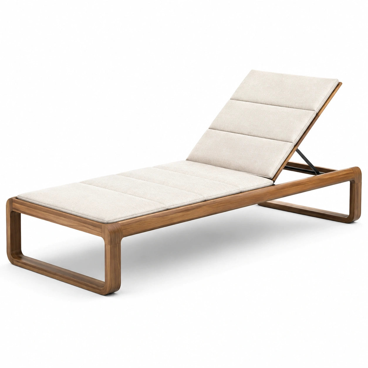Chaise longue extérieure en bois et tissu beige réglable