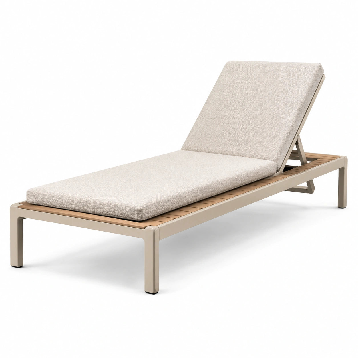 Chaise longue en aluminium avec coussin en tissu beige