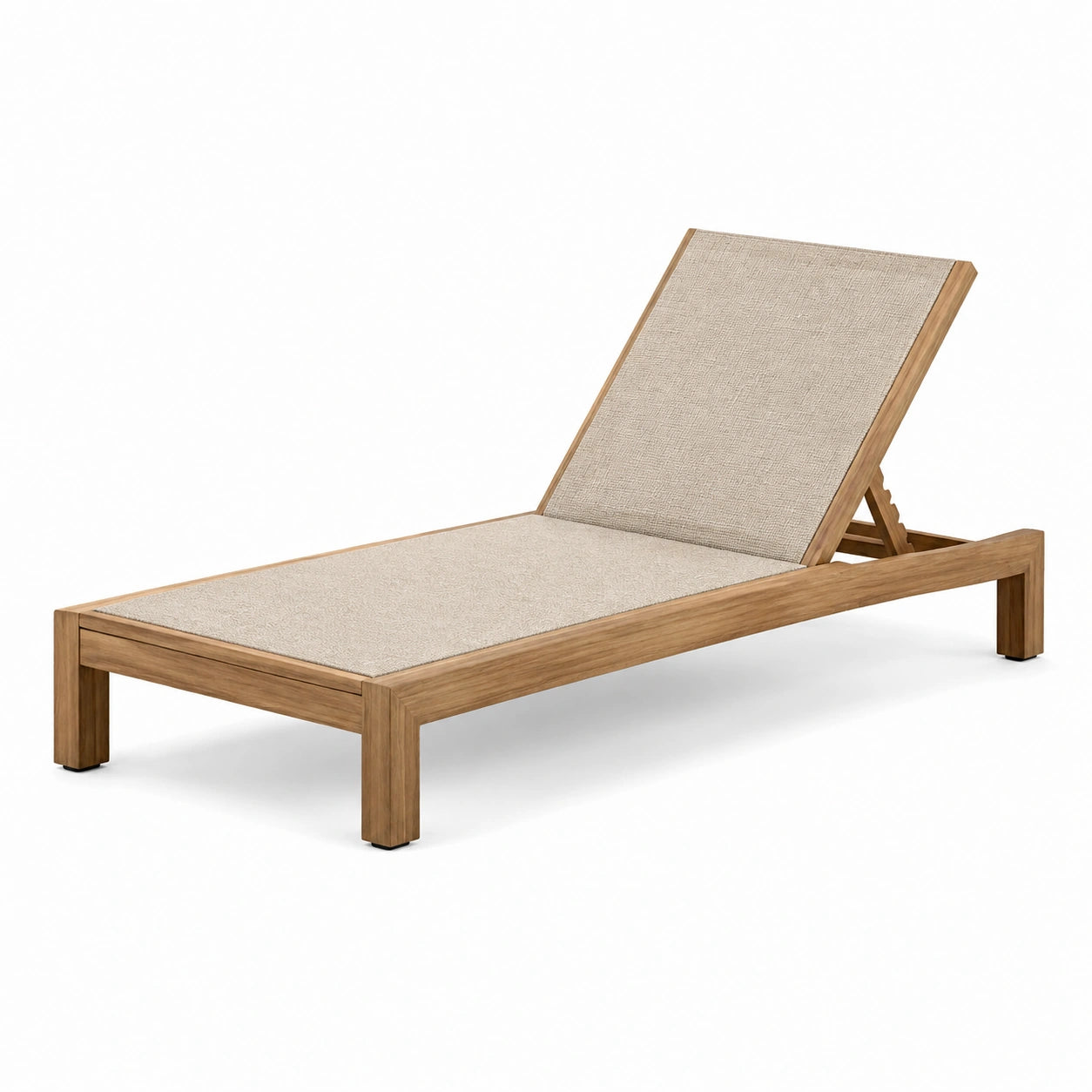 Bain de soleil en teck avec toile en polyester beige réglable