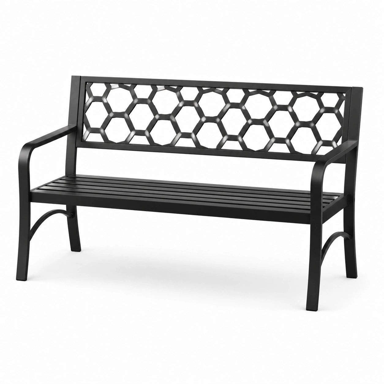 Banc en métal noir avec motif alvéolé 125 cm