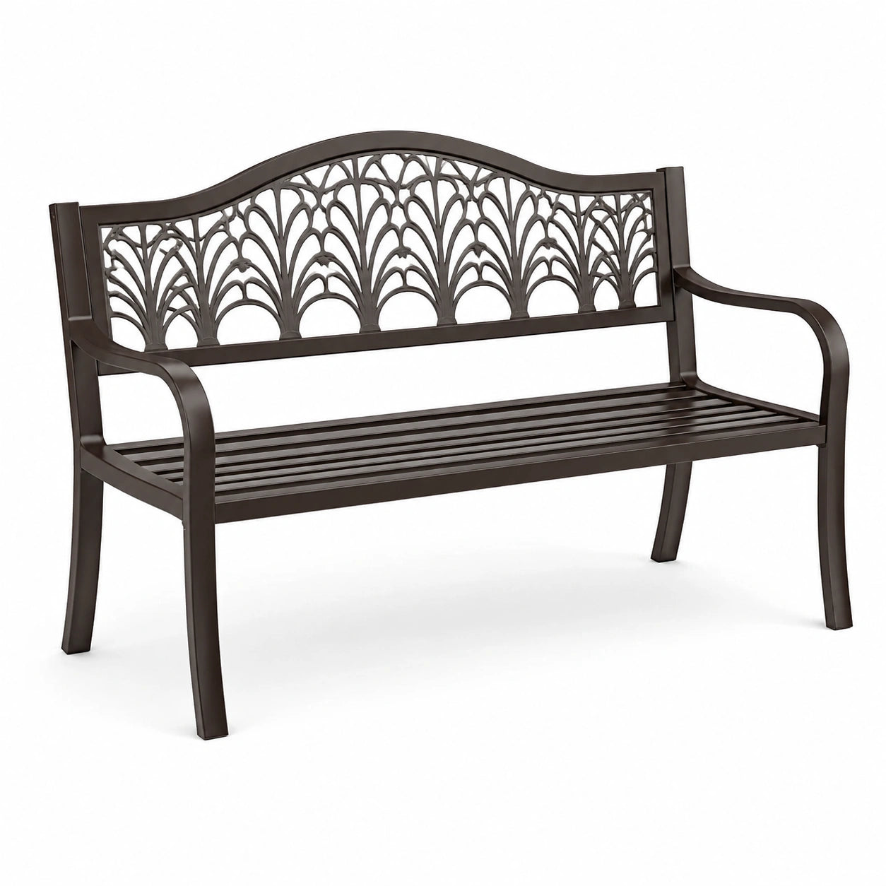 Banc de jardin en métal décoratif 127 cm marron
