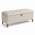 Banc de rangement en bois et lin beige 120 cm