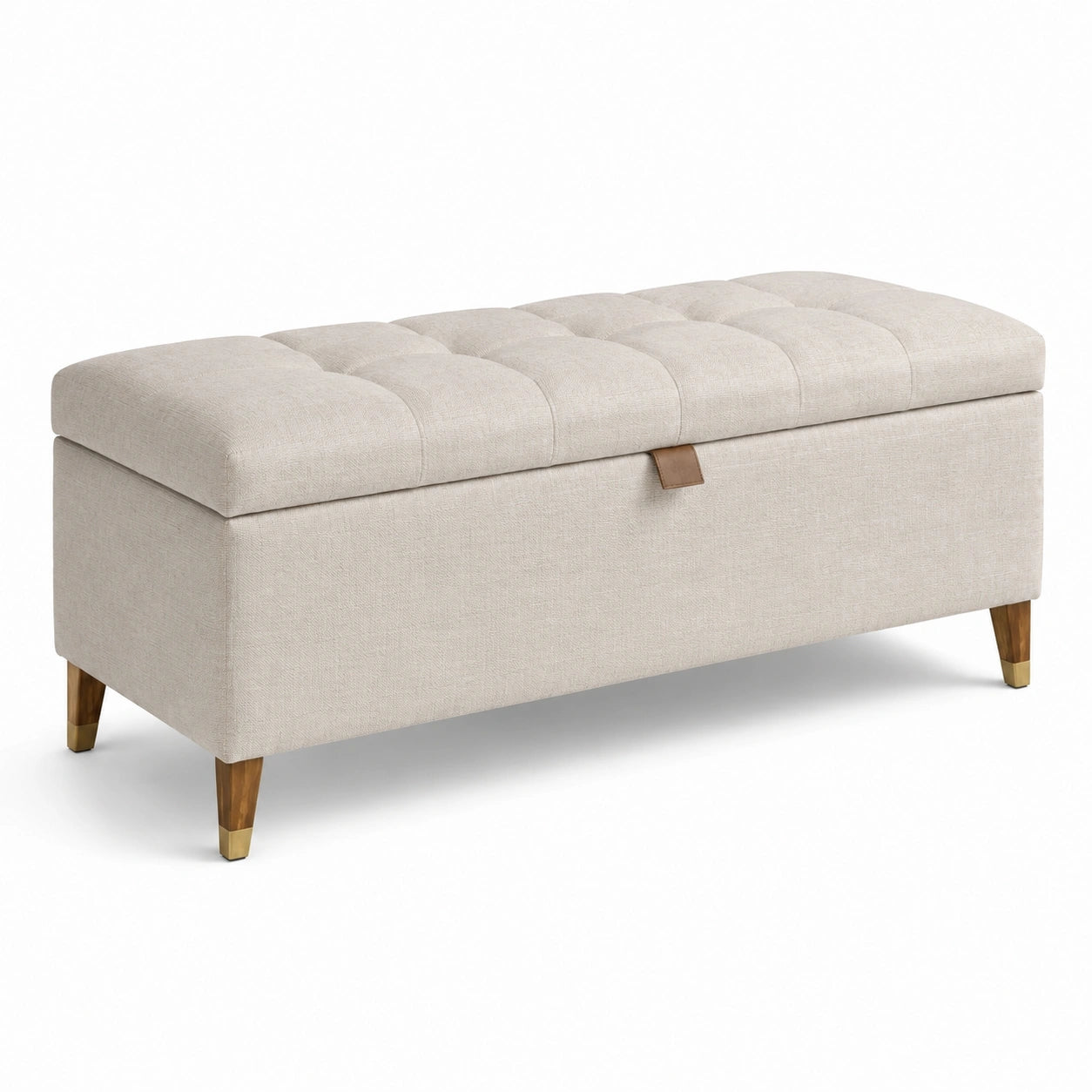 Banc de rangement en bois et lin beige 120 cm