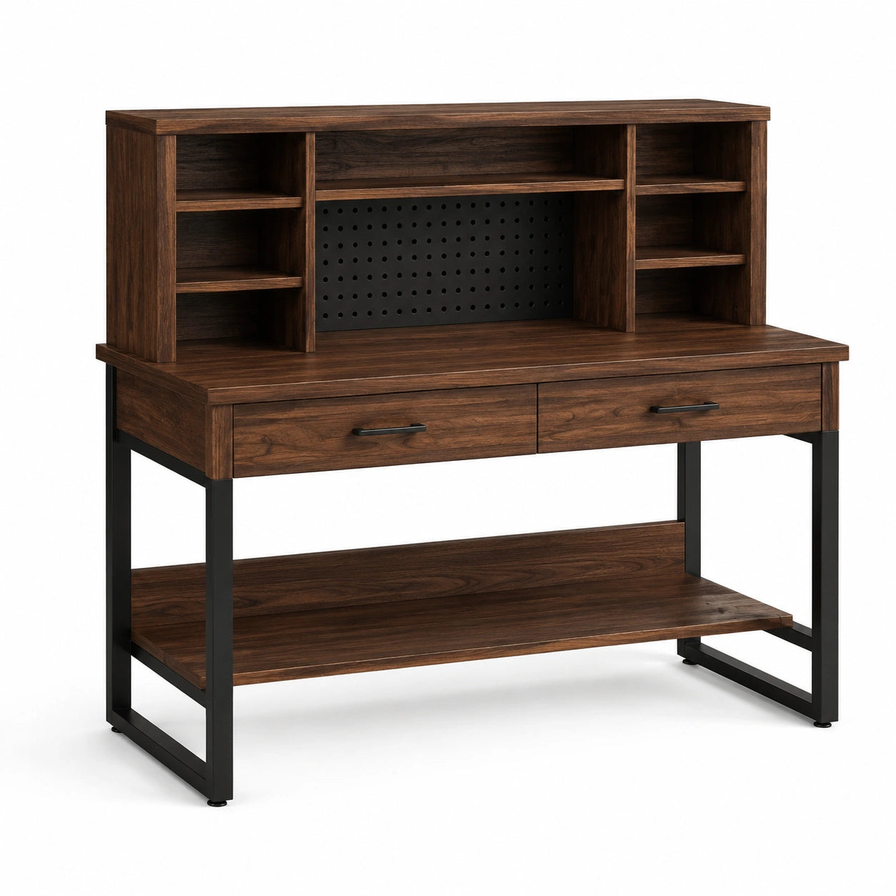 Bureau en bois et métal avec étagères 120x60x110 cm marron/noir
